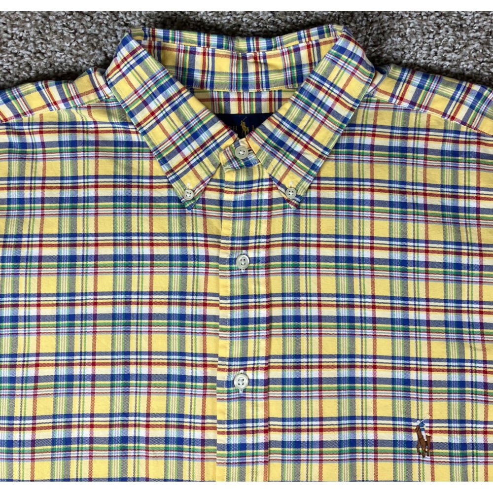 Ralph Lauren Mens XLT Tall Plaid Button Down Shirt Yellow Multi Color Cotton